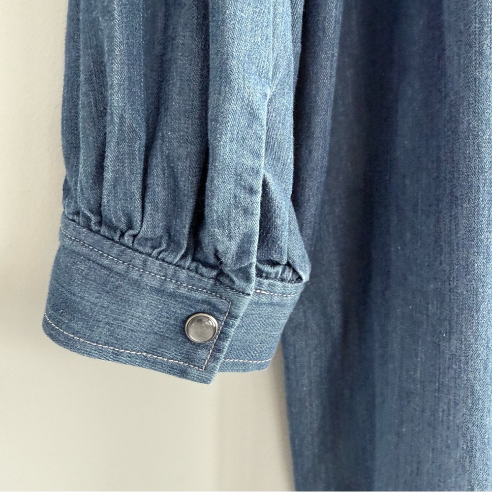 Coach Embroidered Denim Dress Blue Size 12 Made In Italy Snap Button Closure - Picture 11 of 16